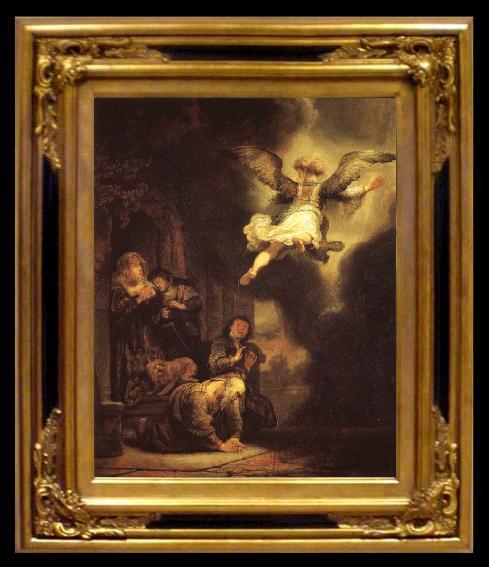 framed  REMBRANDT Harmenszoon van Rijn The Archangel Raphael leaving Tobias-s Family, Ta010